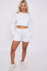 3 Seam Detail Round Neck Crop Top and Short Tracksuit Set-0