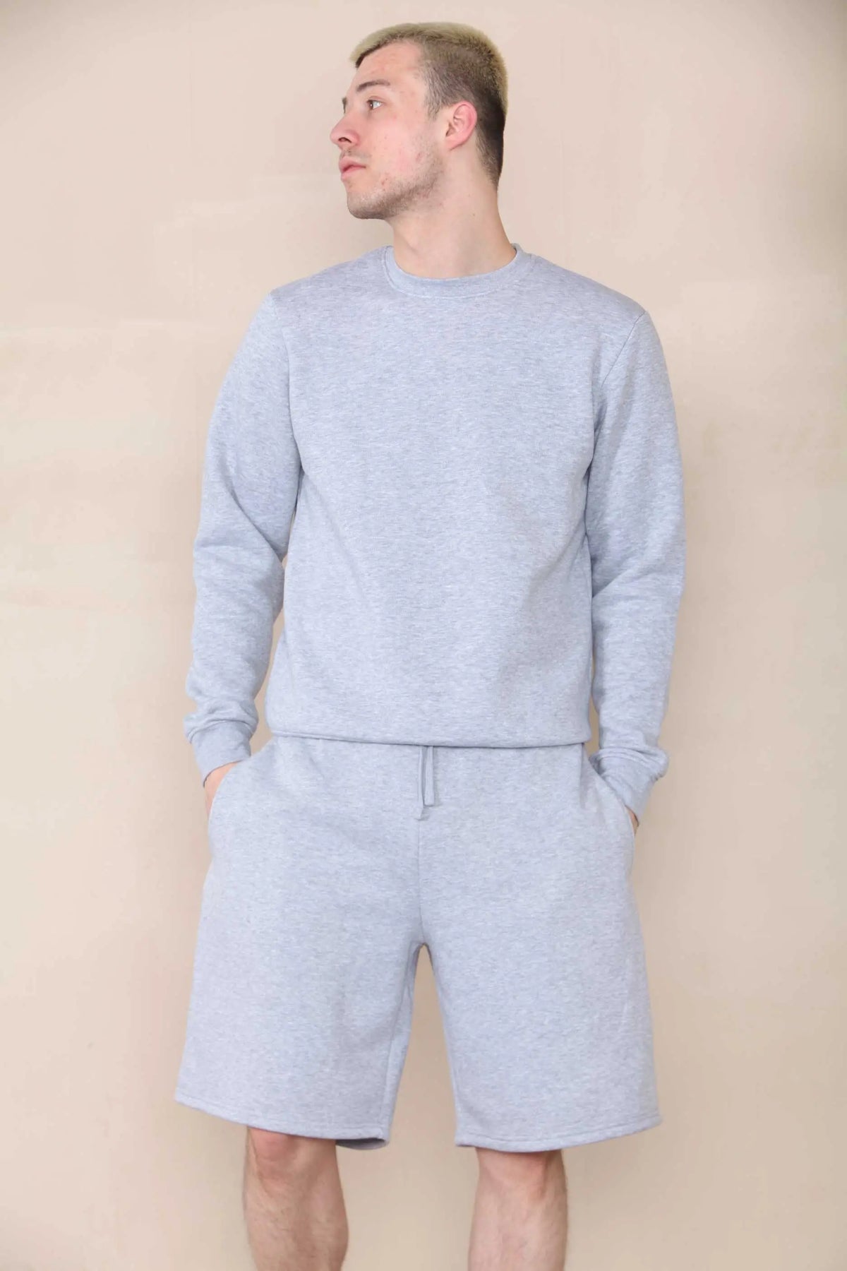 Basic Crew Neck Sweatshirt- Grey Marl For Men Cicay