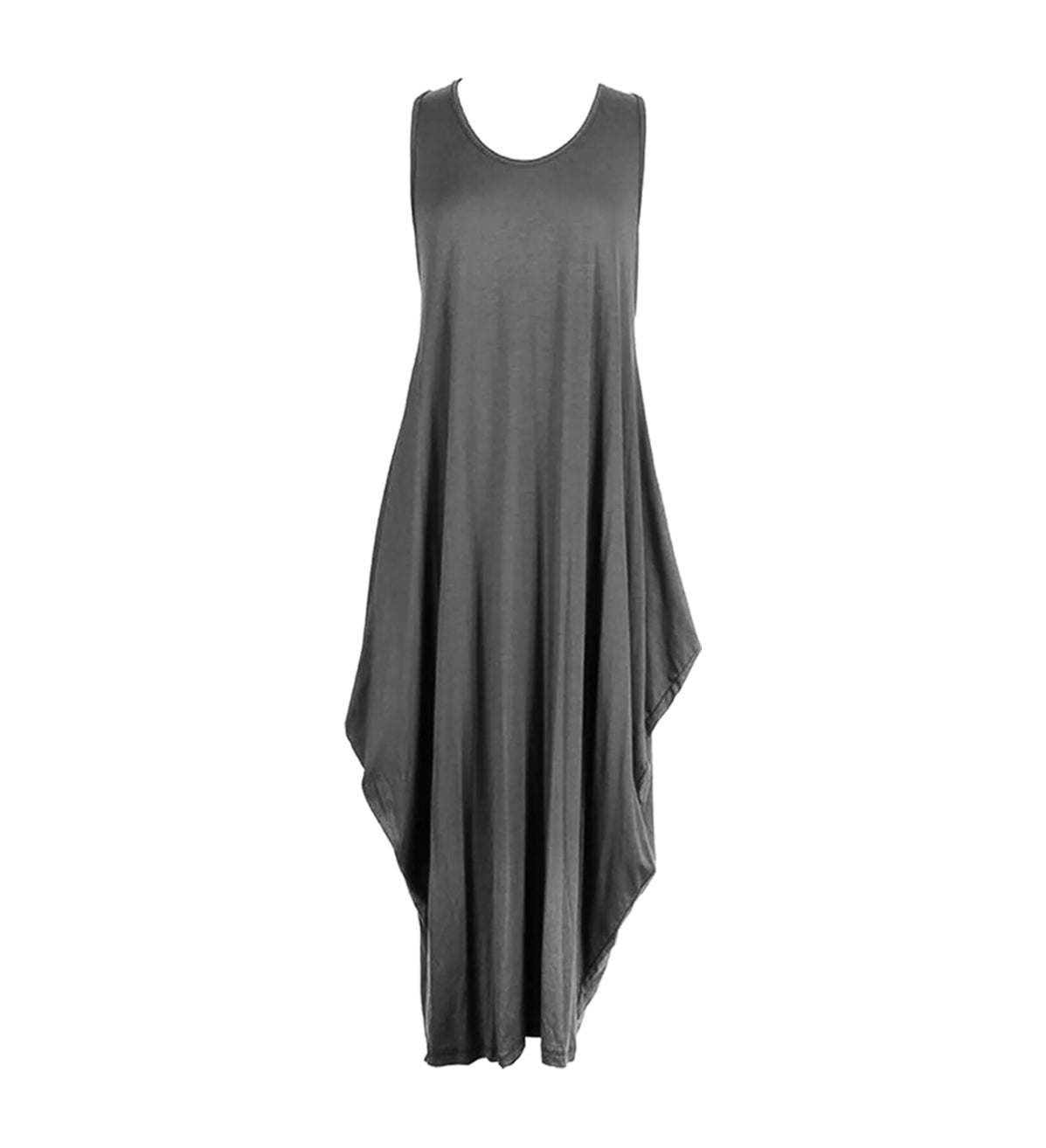 Women's Sleeveless Hanky Hem Maxi Dress in Charcoal