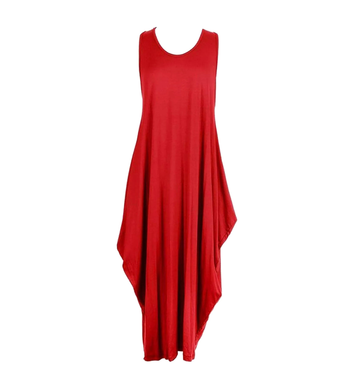 Women's Sleeveless Hanky Hem Maxi Dress in Red