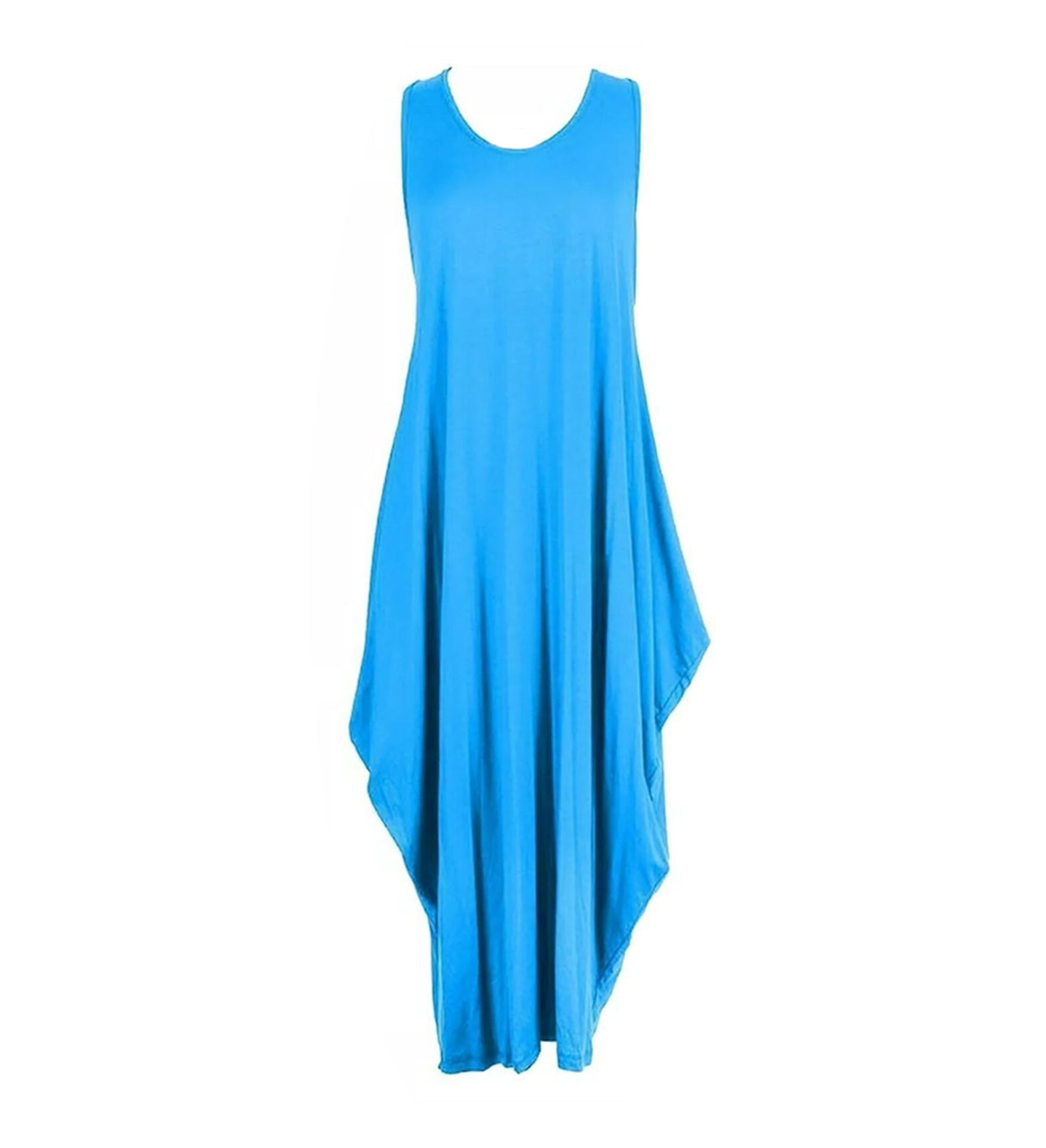 Women's Sleeveless Hanky Hem Maxi Dress in Turquoise