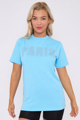 Diamante Paris Regular Fit Round Neck Rhinestone Embellished T-Shirt