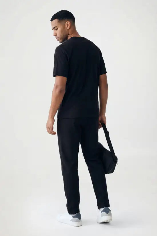 Relaxed Fit Crew Neck Cotton T-Shirt - Black