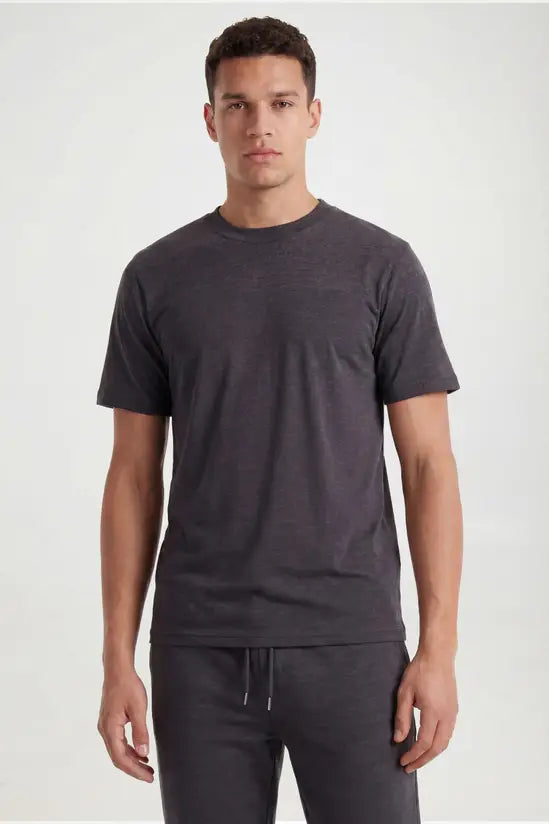 Relaxed Fit Crew Neck Cotton T-Shirt - Charcoal