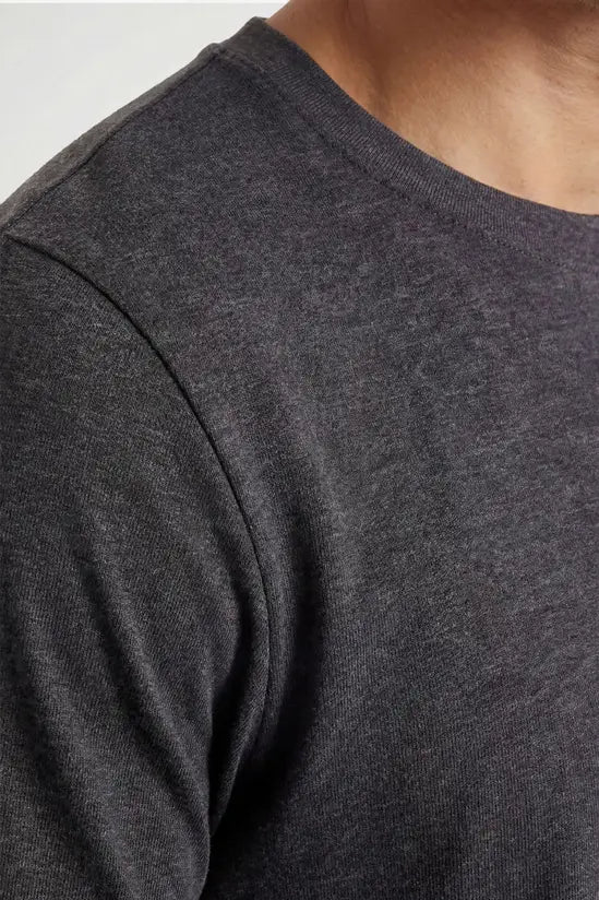Relaxed Fit Crew Neck Cotton T-Shirt - Charcoal