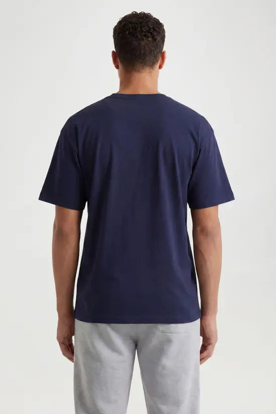 Relaxed Fit Crew Neck Cotton T-Shirt - Navy