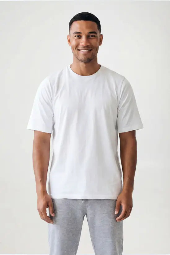 Relaxed Fit Crew Neck Cotton T-Shirt - White