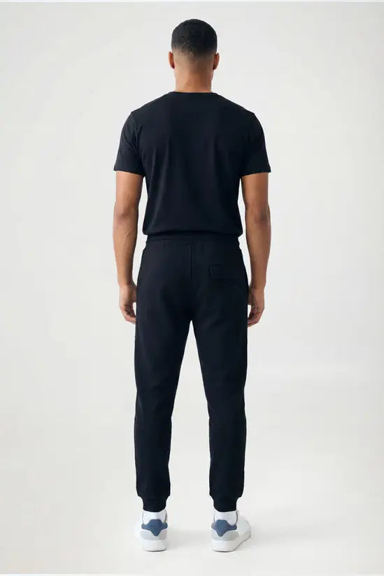 Rib Hem Drawstring Joggers - black