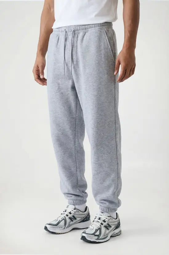 Rib Hem Drawstring Joggers - mid grey