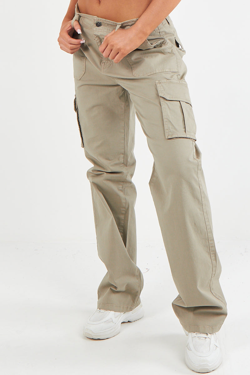 Women's Twill Combat Stretch Straight Leg Cotton Cargo Low Waist Trousers-3