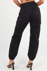 Women's Cuffed Hem Twill Combat Stretch French Seam Pocketed  Cotton Cargo Low Waist Trousers-3
