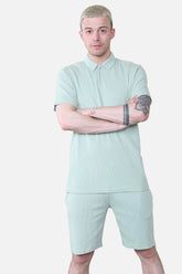 Man Slim Fit Waffle Zip Polo & Short Set