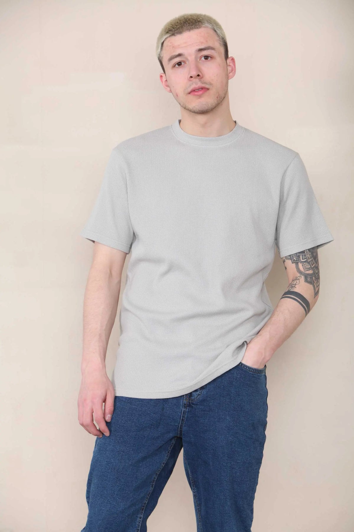 Slim Fit Waffle T-shirt - Light Grey Cicay