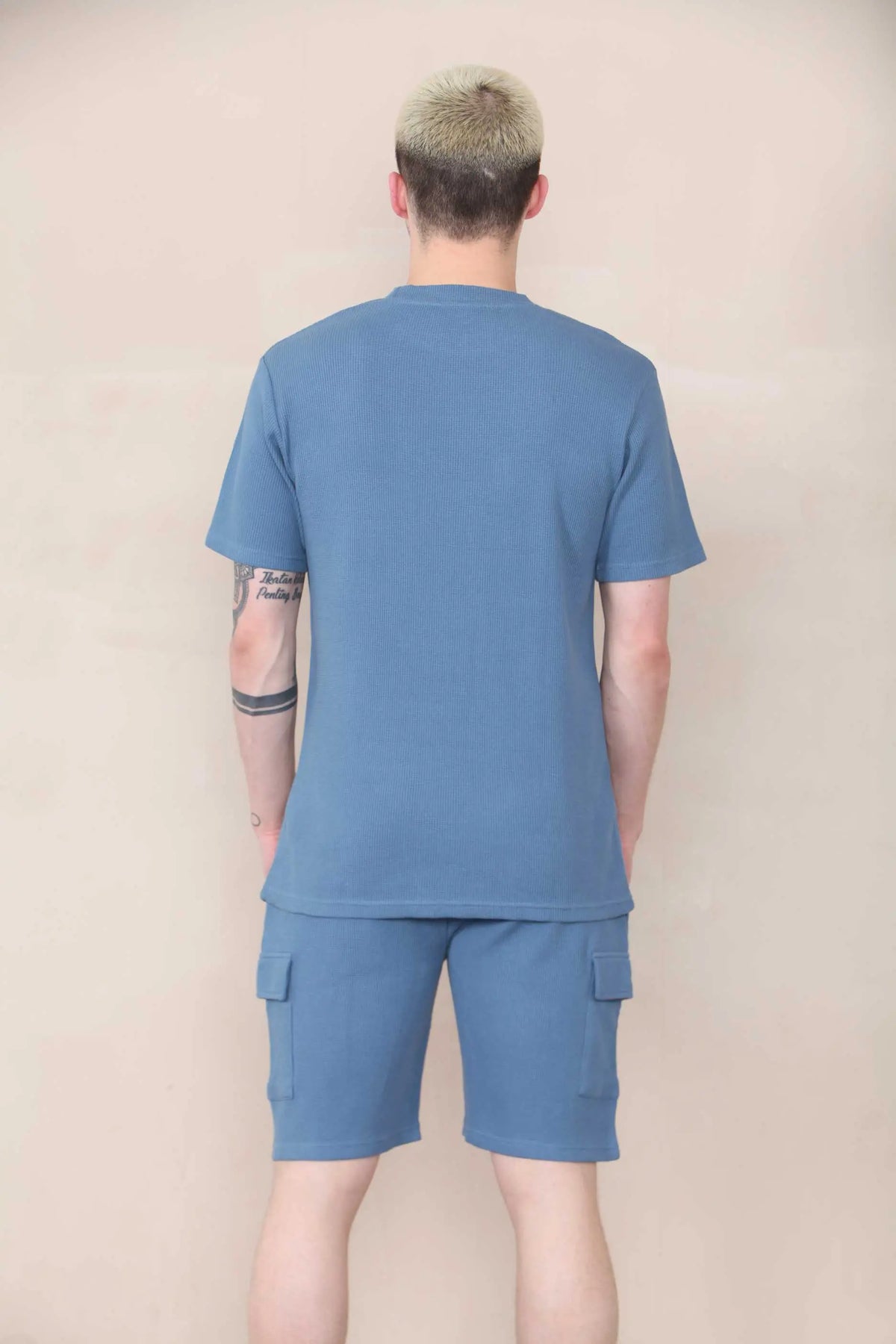 Slim Waffle T-shirt & Cargo Short Set - Slate Blue Cicay