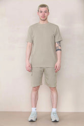 Slim Waffle T-shirt & Cargo Short Set - Taupe Cicay