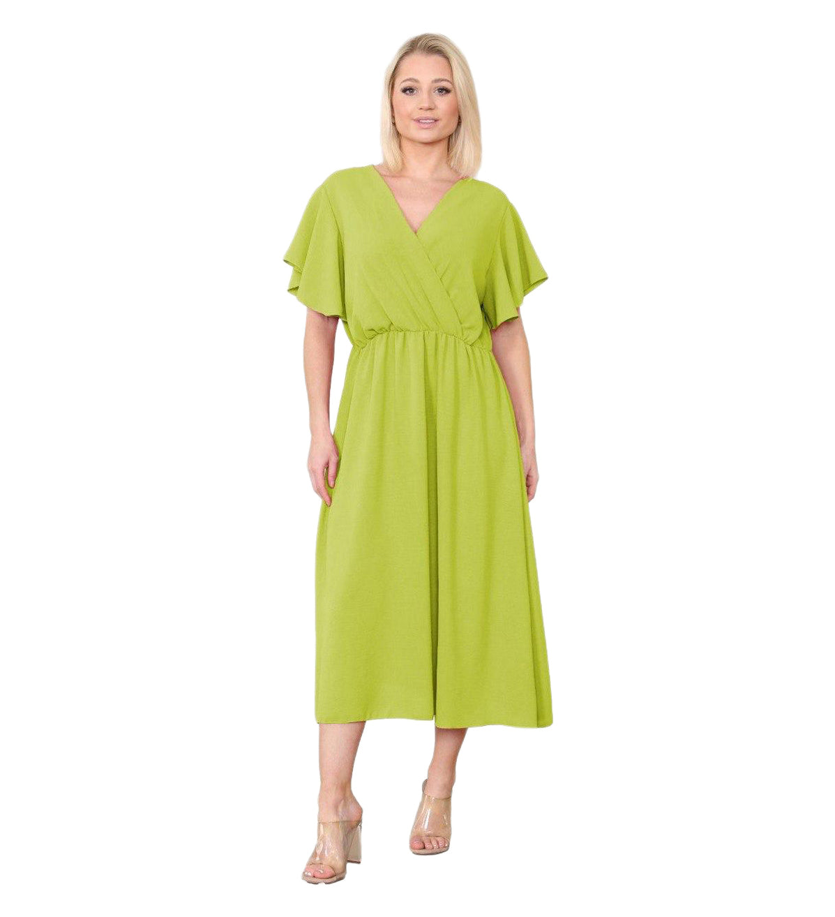 Women's Italian Wrap Over Maxi Dress in Apple Green