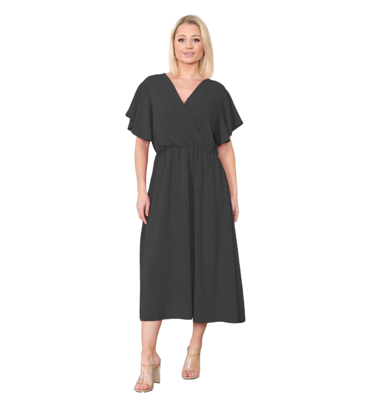 Women's Italian Wrap Over Maxi Dress in Black