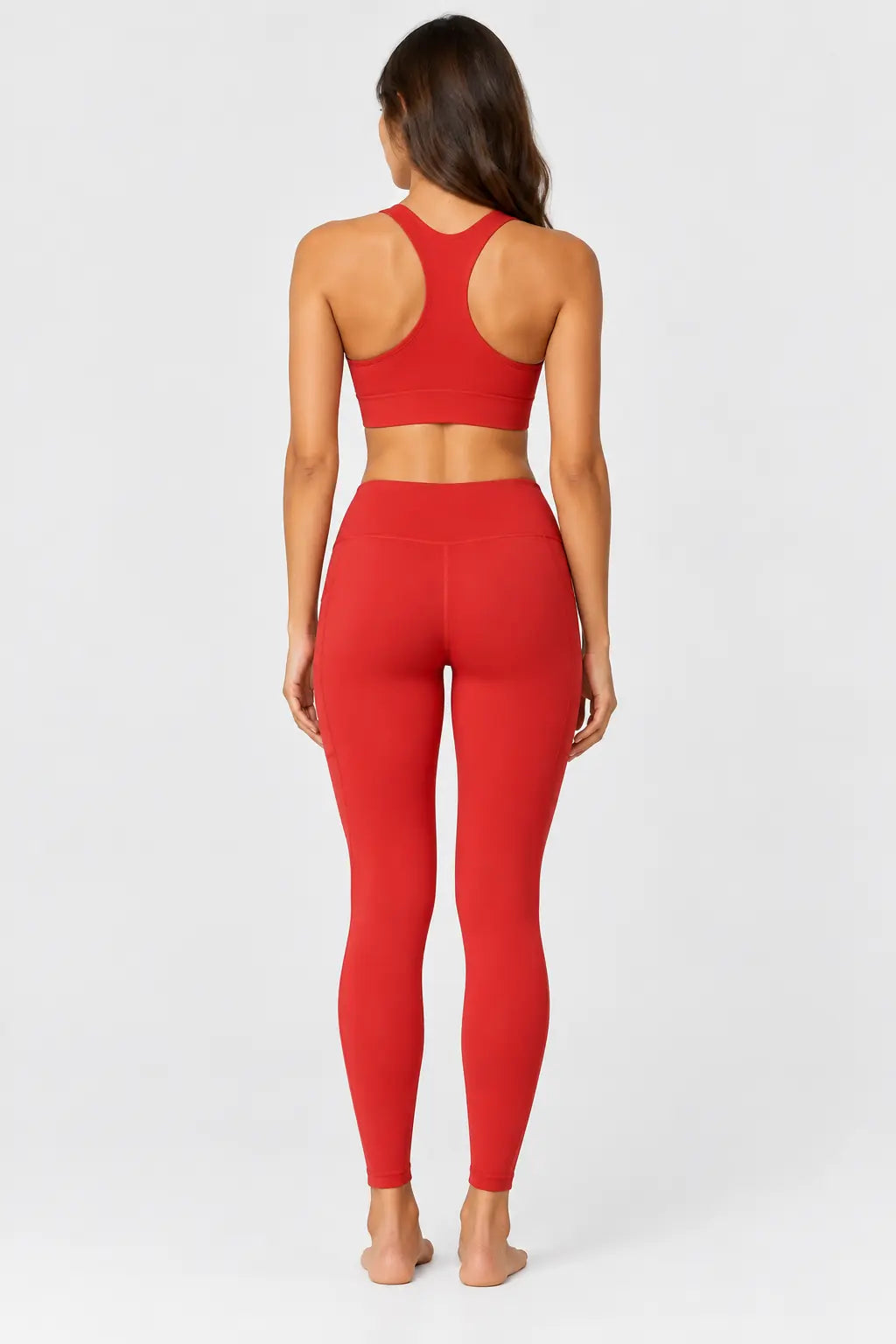 Women’s racer back gym set in red - back view