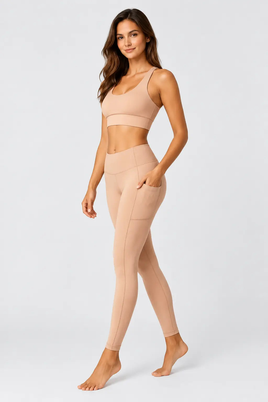Women’s racer back gym set in skin - side view