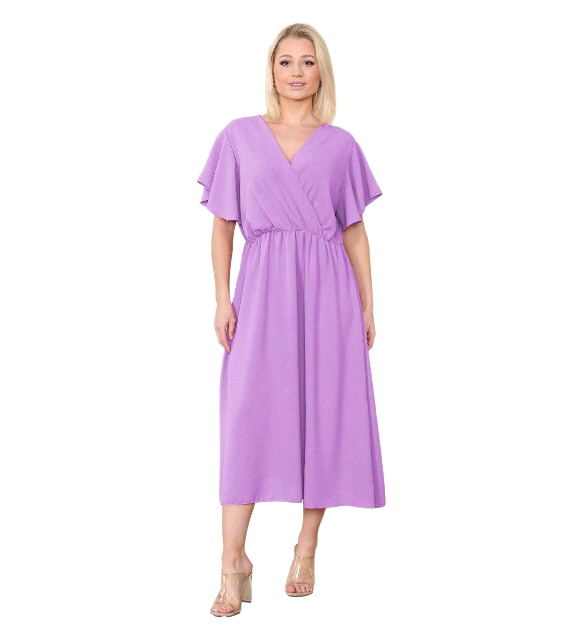 Women's Italian Wrap Over Maxi Dress in Lilac