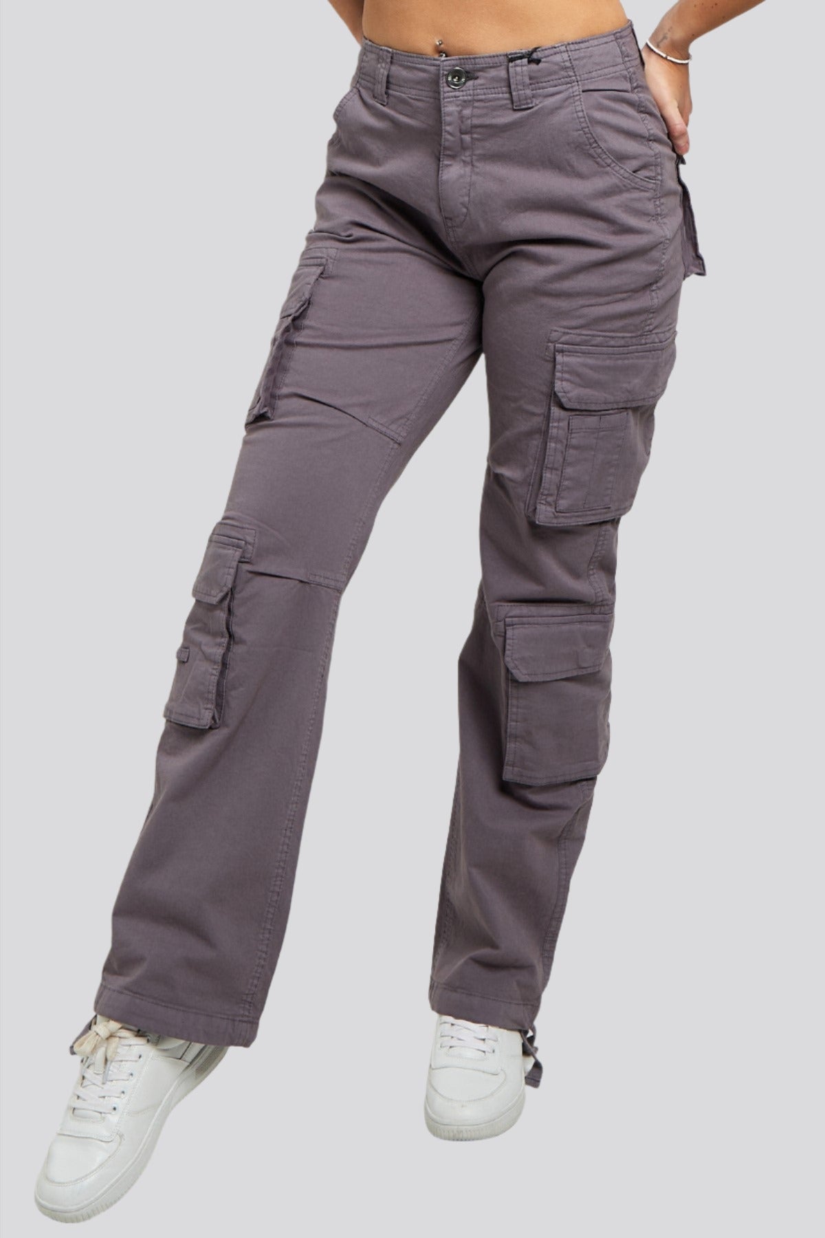 Women's Multi Pocket Twill Combat Stretch Straight Leg Low Waist Cargo Trousers