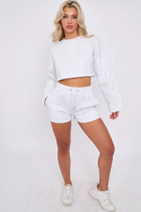 3 Seam Detail Round Neck Crop Top and Short Tracksuit Set CICAY