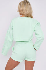 3 Seam Detail Round Neck Crop Top and Short Tracksuit Set CICAY