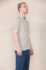 Slim Fit Waffle 1/4 Zip Polo - Beige Cicay