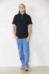 Slim Fit Waffle 1/4 Zip Polo - Black Cicay