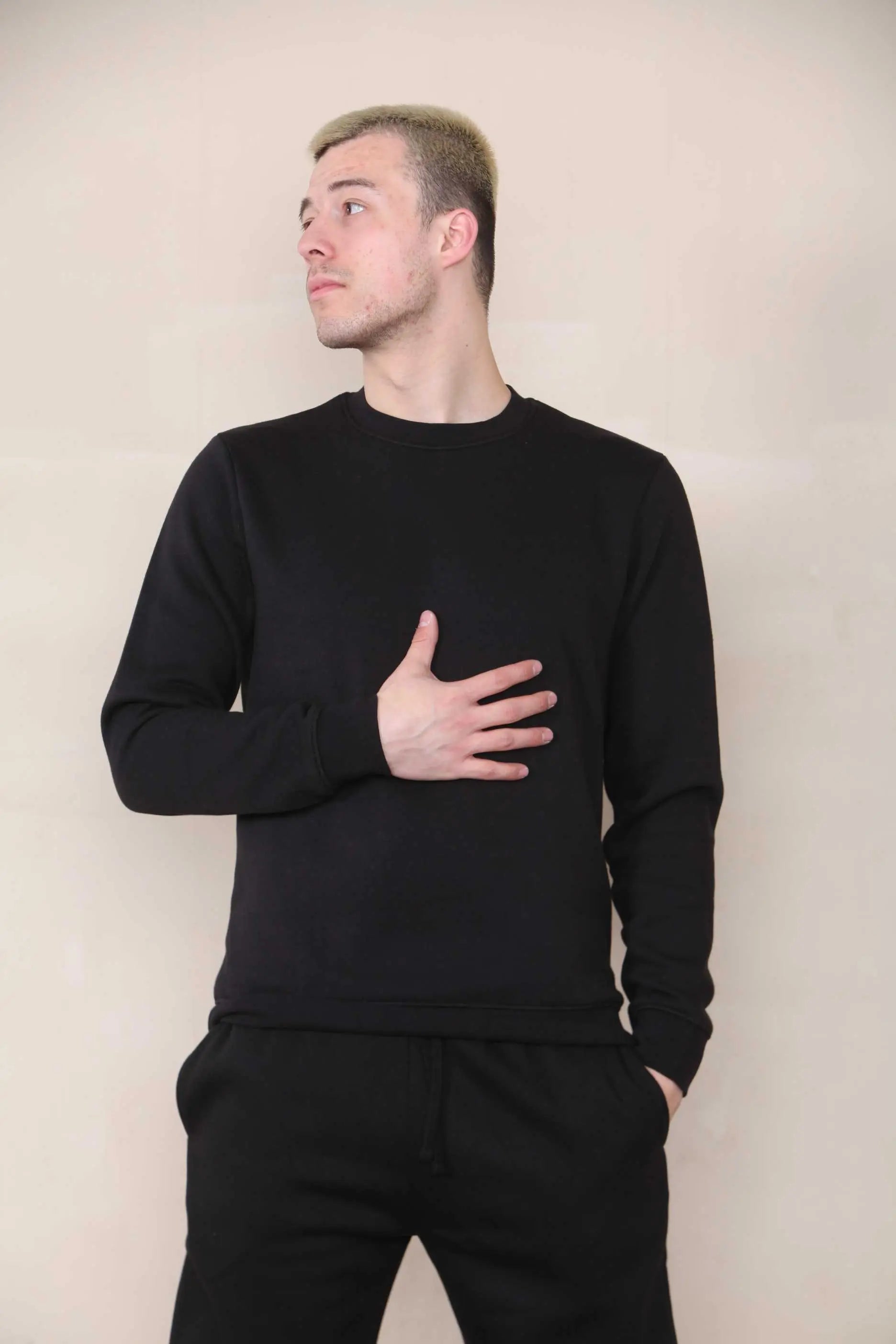 Basic Crew Neck Sweatshirt - Black For Men Cicay