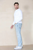 Basic Crew Neck Sweatshirt- White  For Men Cicay