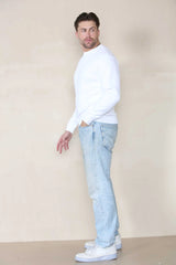 Basic Crew Neck Sweatshirt- White  For Men Cicay