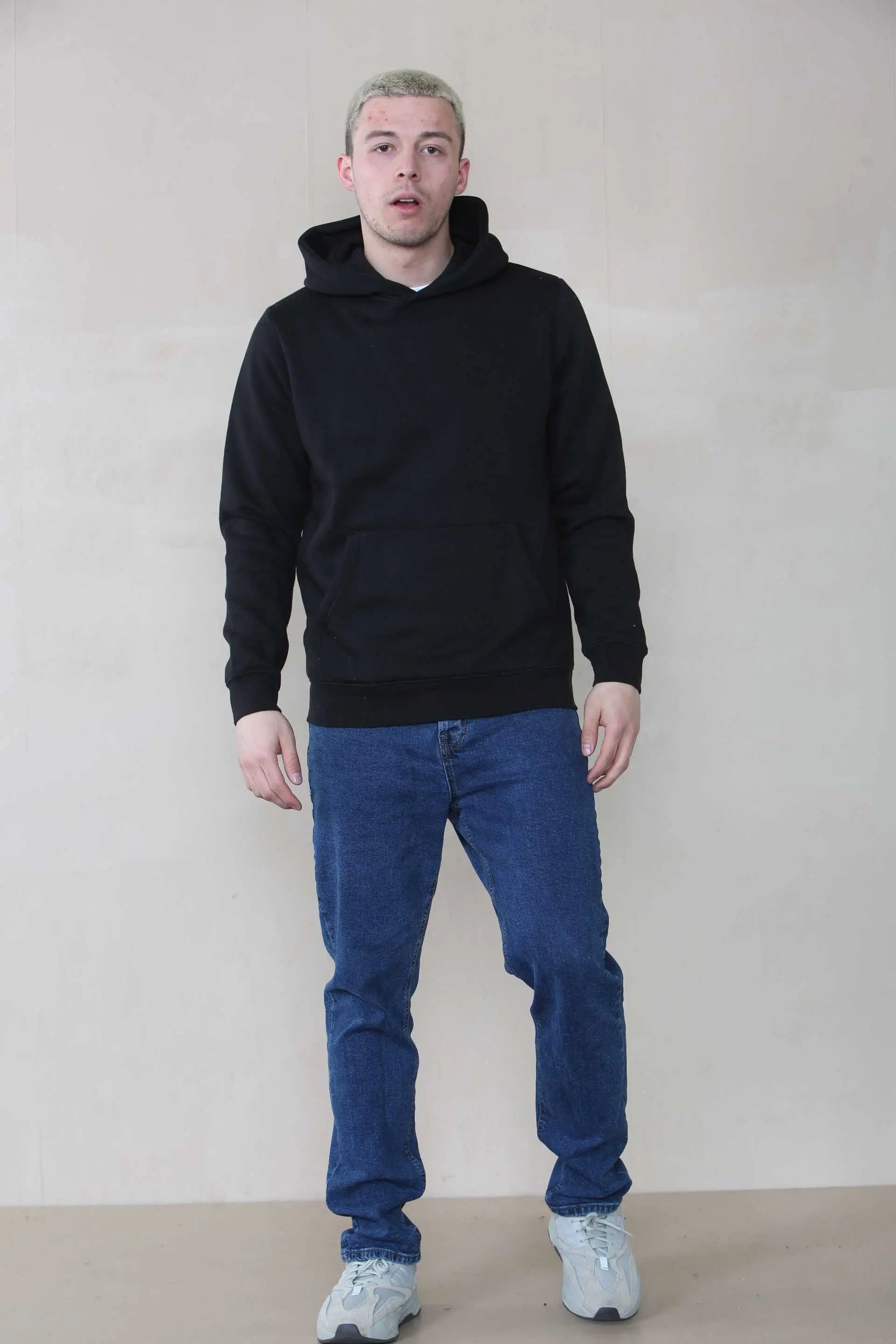 Basic Over The Head Hoodie - Black  For Men Cicay