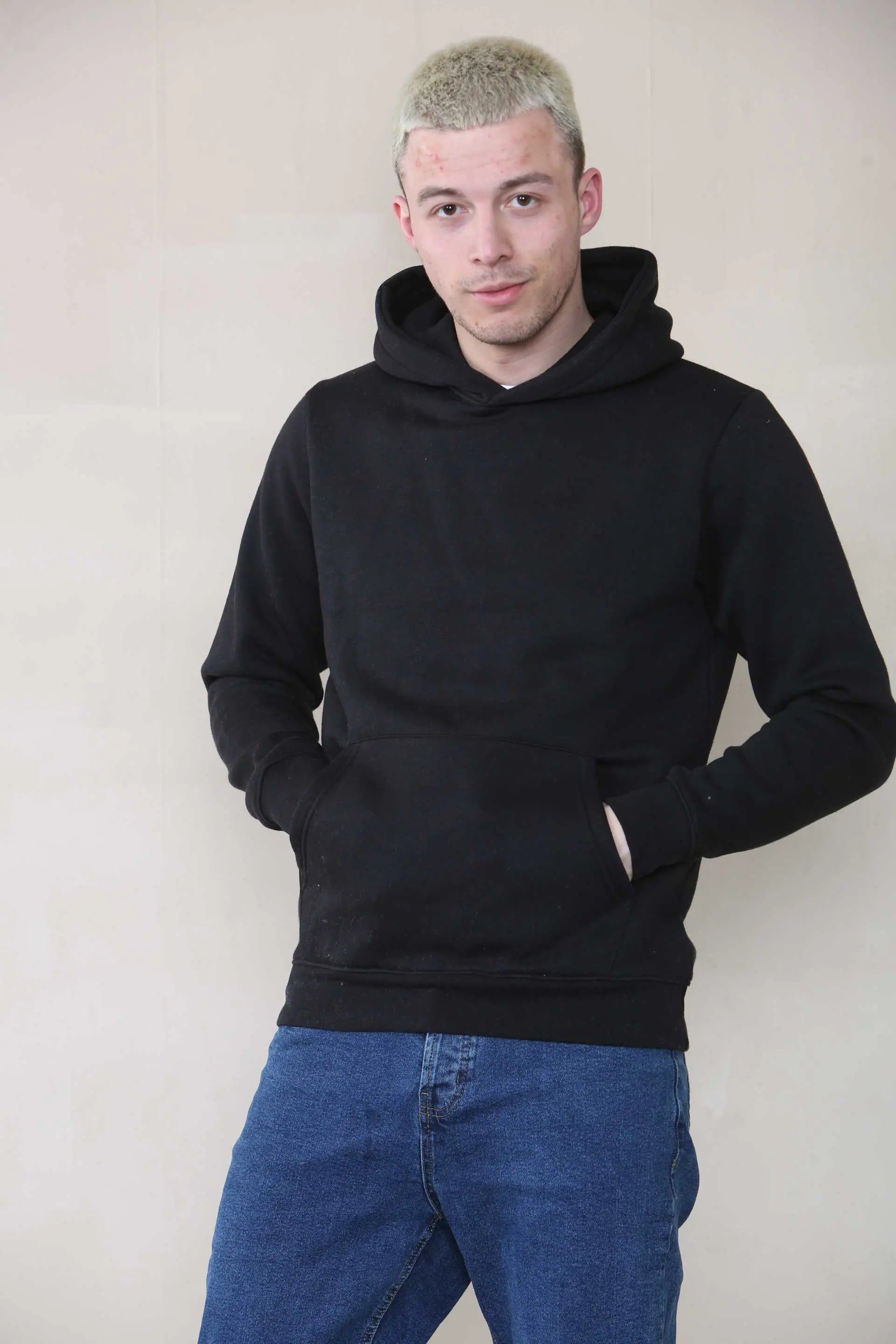 Basic Over The Head Hoodie - Black  For Men Cicay