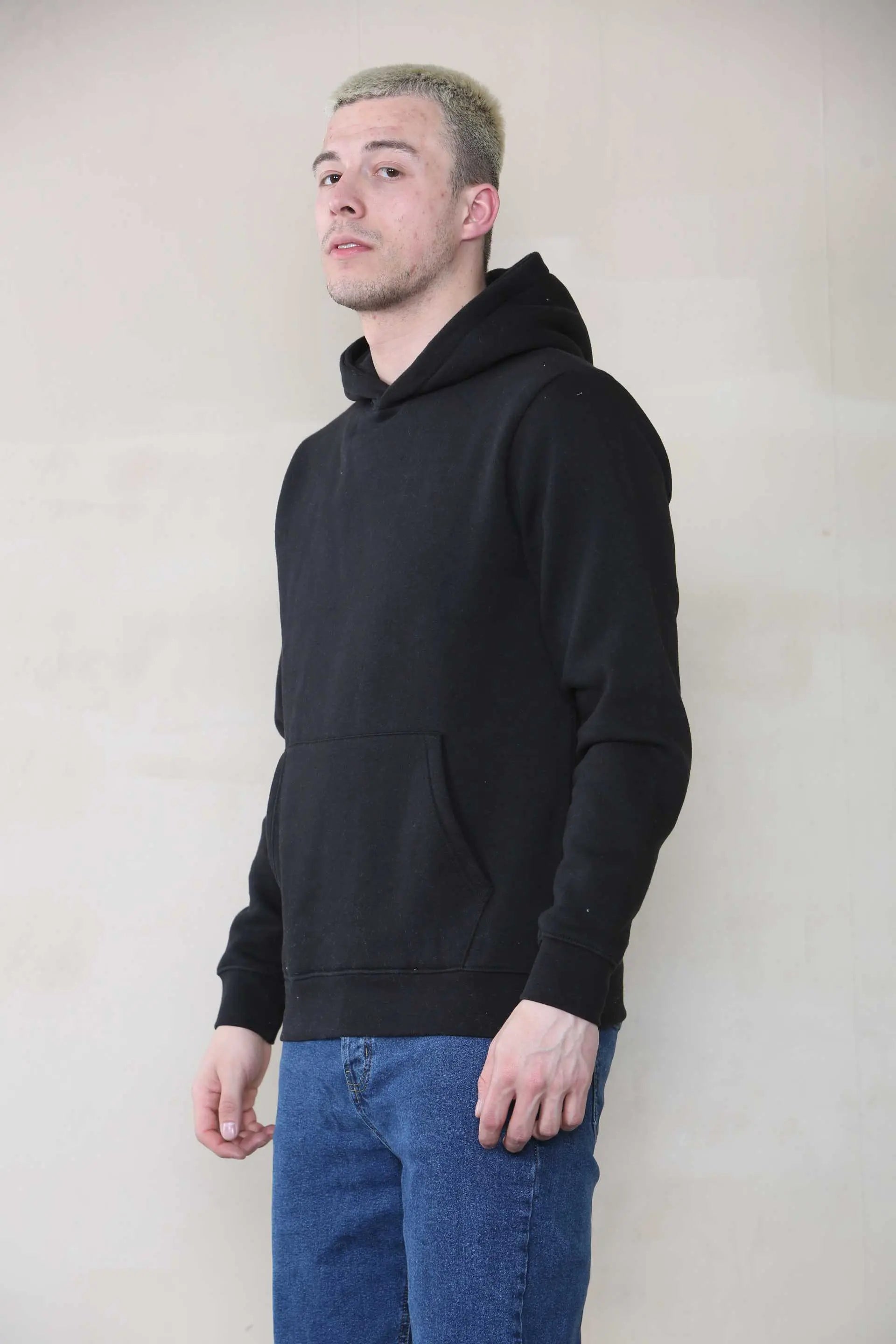 Basic Over The Head Hoodie - Black  For Men Cicay