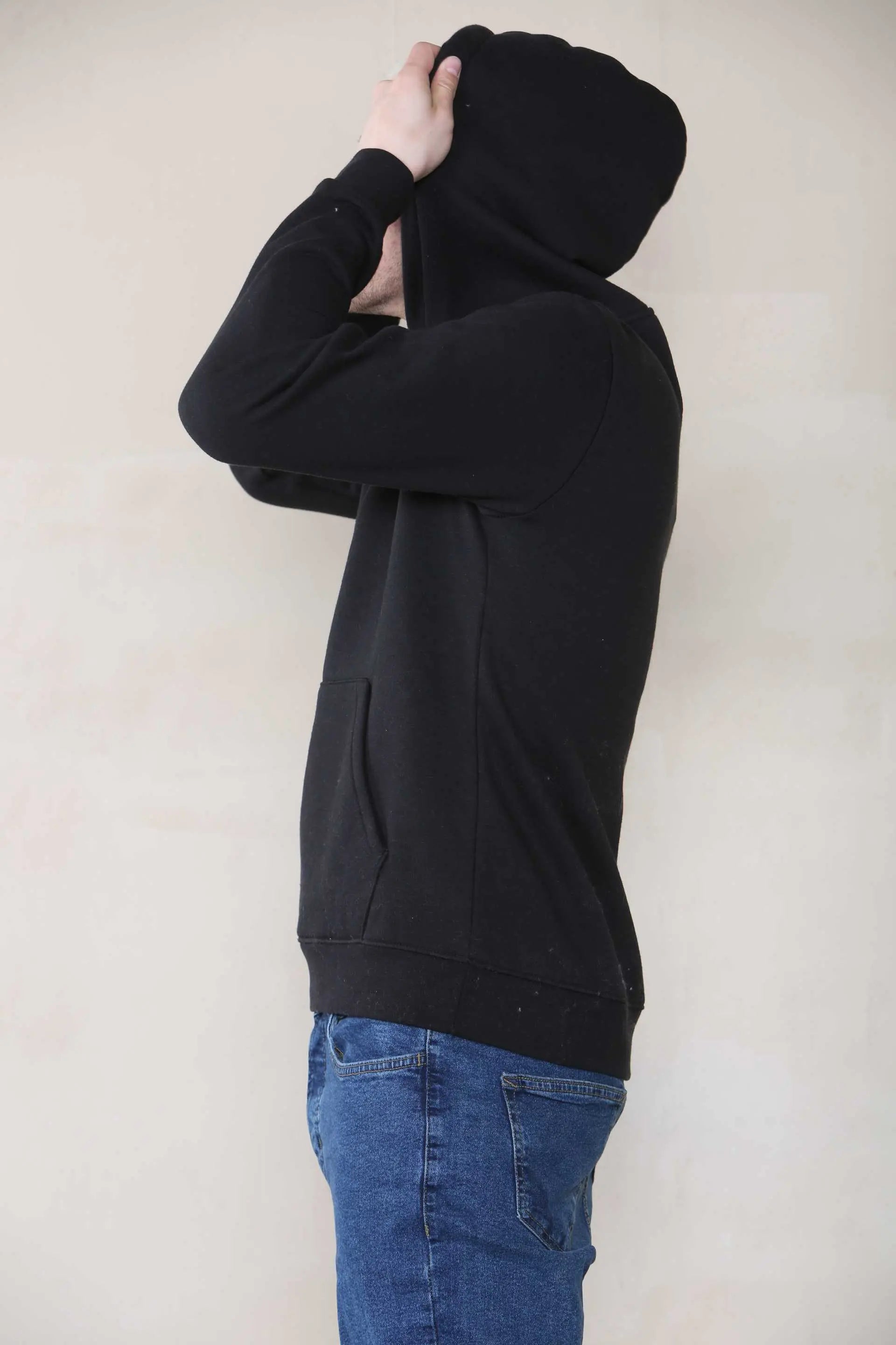 Basic Over The Head Hoodie - Black  For Men Cicay