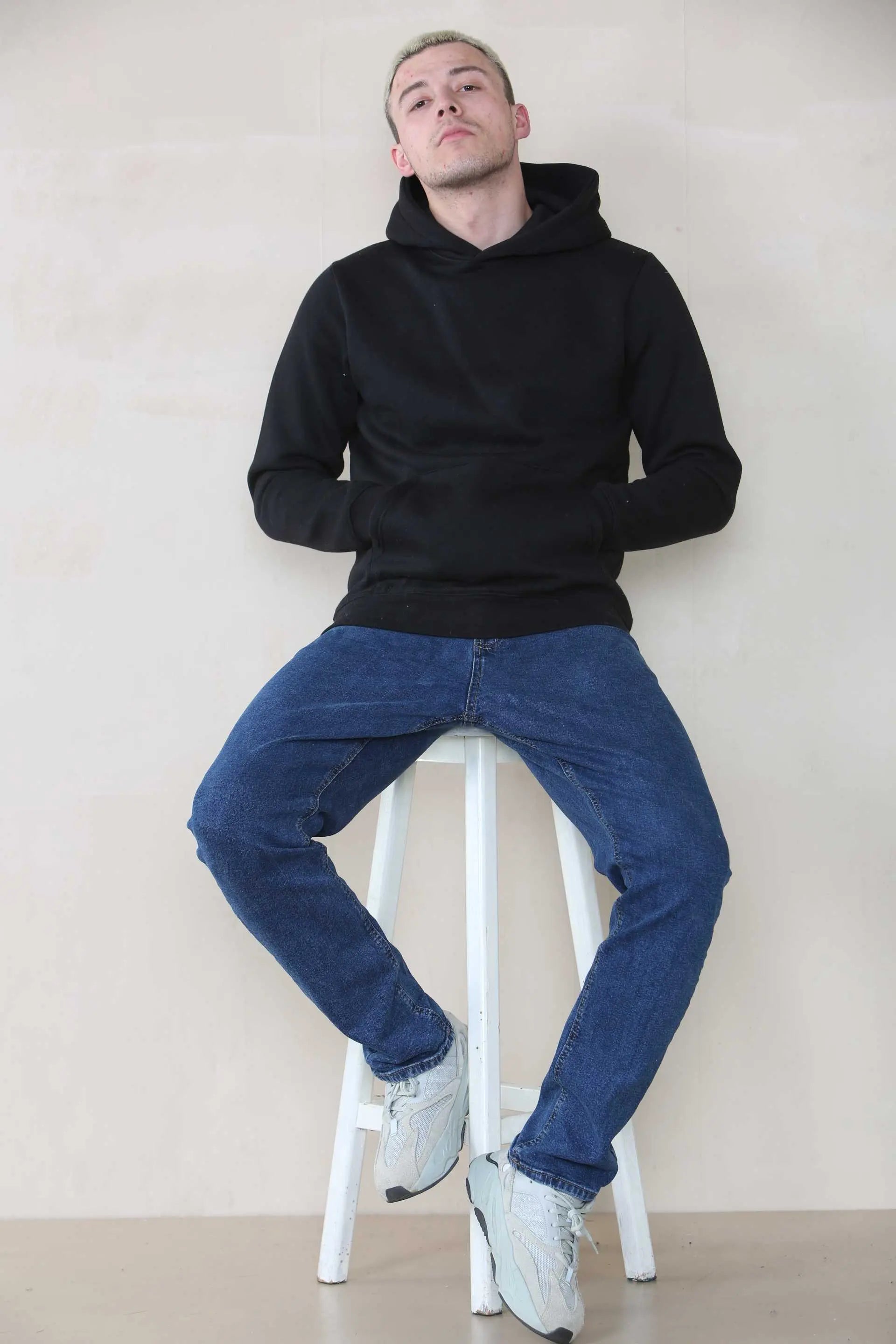 Basic Over The Head Hoodie - Black  For Men Cicay