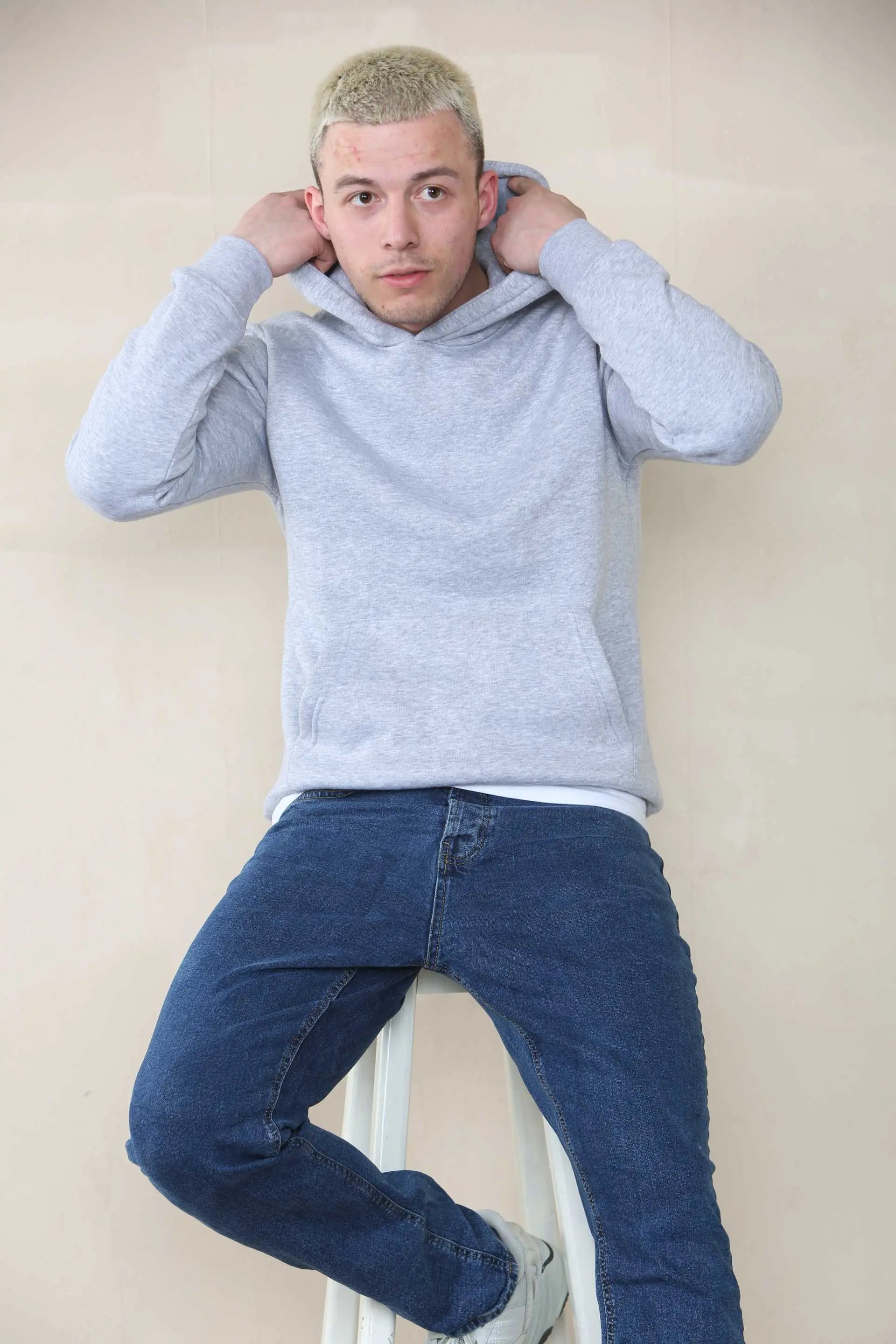 Basic Over The Head Hoodie - Grey Marl  For Men Cicay