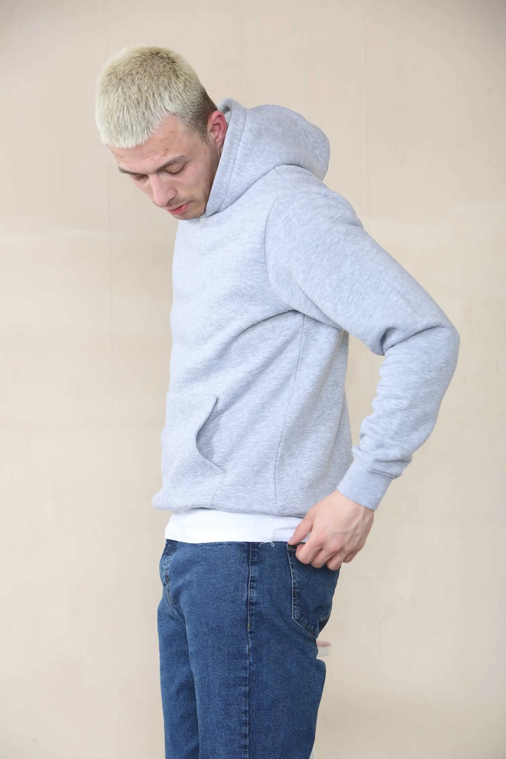 Basic Over The Head Hoodie - Grey Marl  For Men Cicay