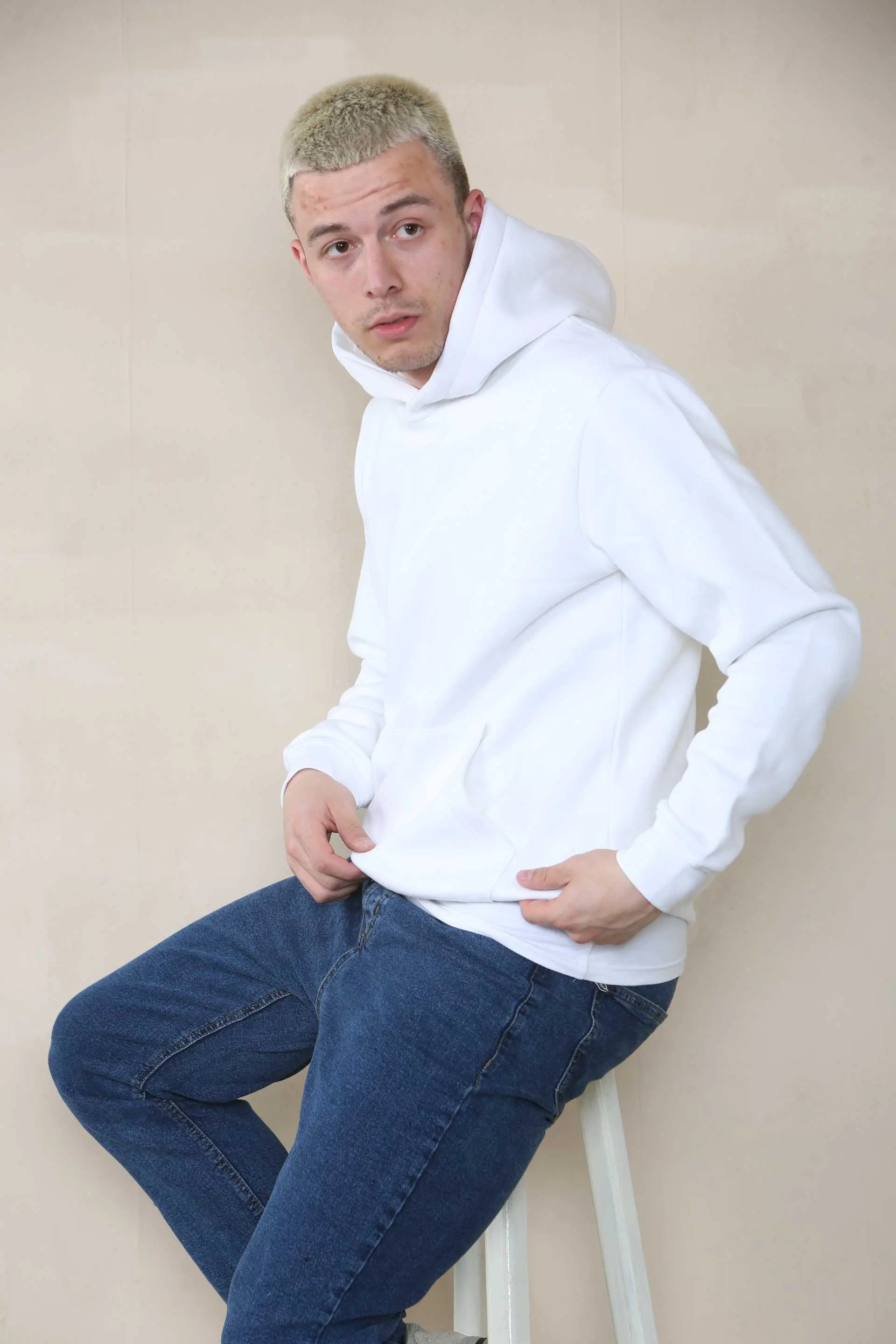 Basic Over The Head Hoodie - White  For Men For Men Cicay