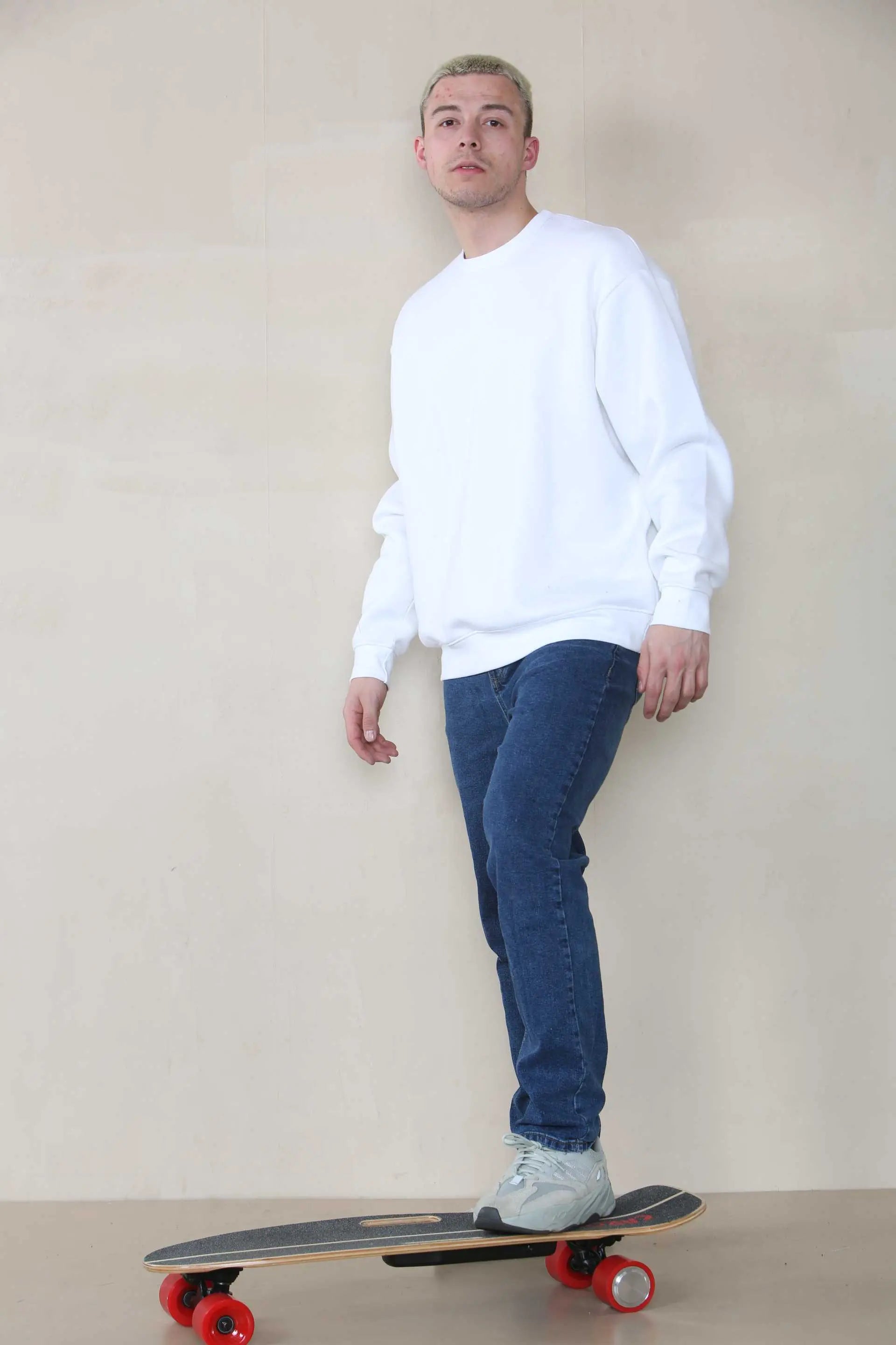 Basic Oversized Crew Neck Sweatshirt - White For Men Cicay