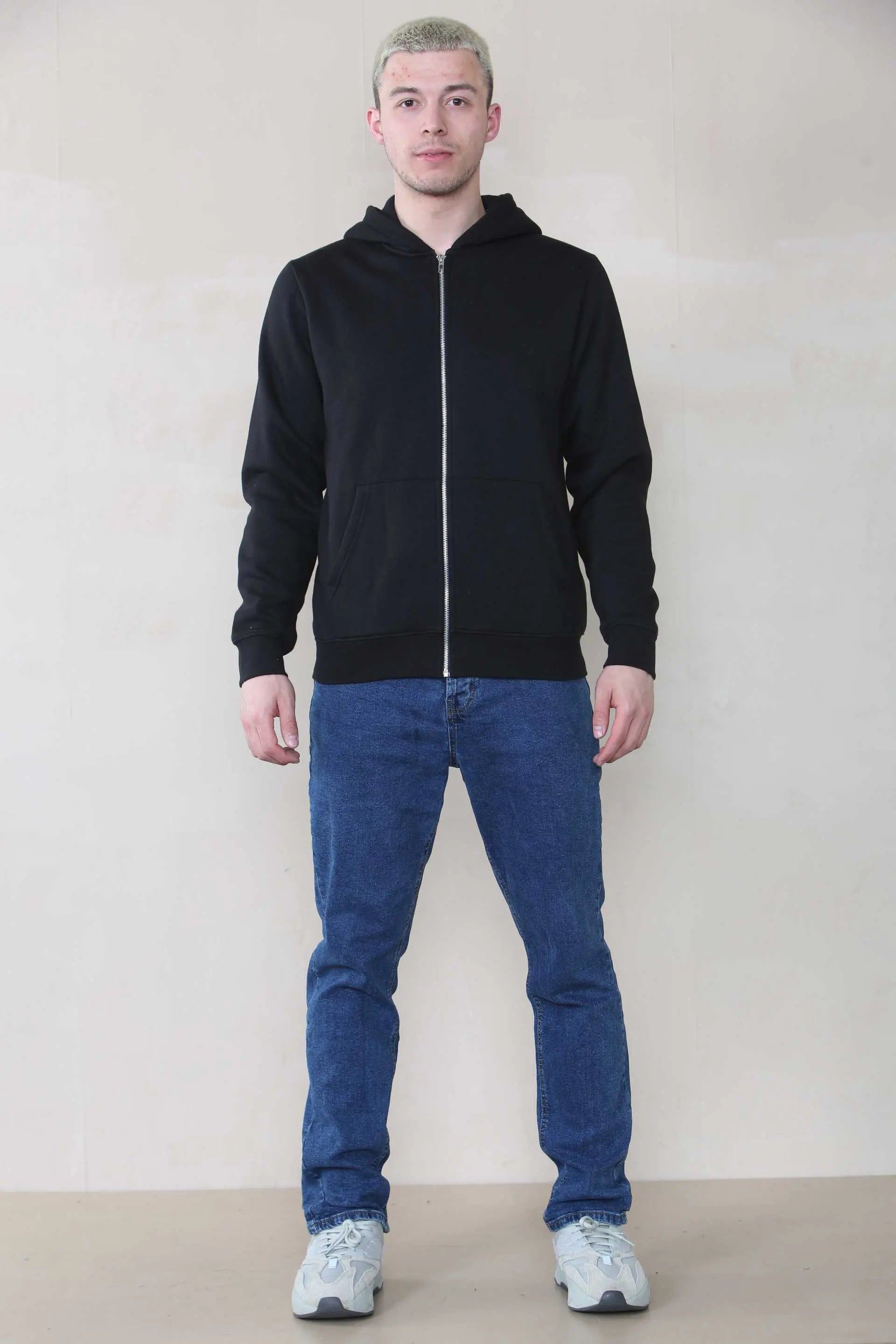 Basic Zip Through Hoodie - Black For Men Cicay