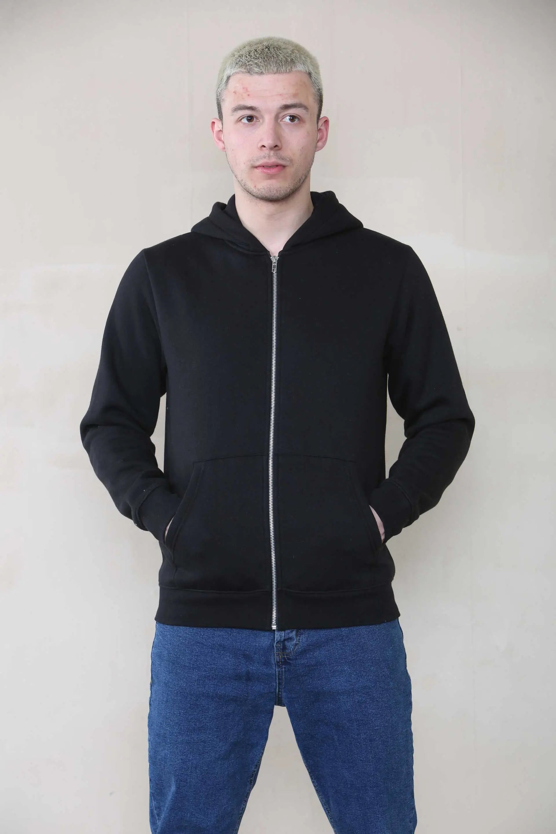 Basic Zip Through Hoodie - Black For Men Cicay