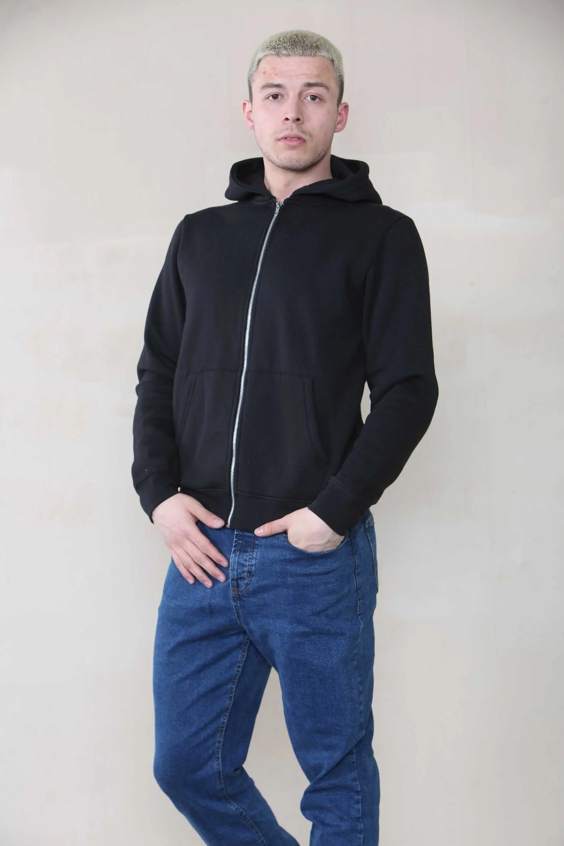 Basic Zip Through Hoodie - Black For Men Cicay