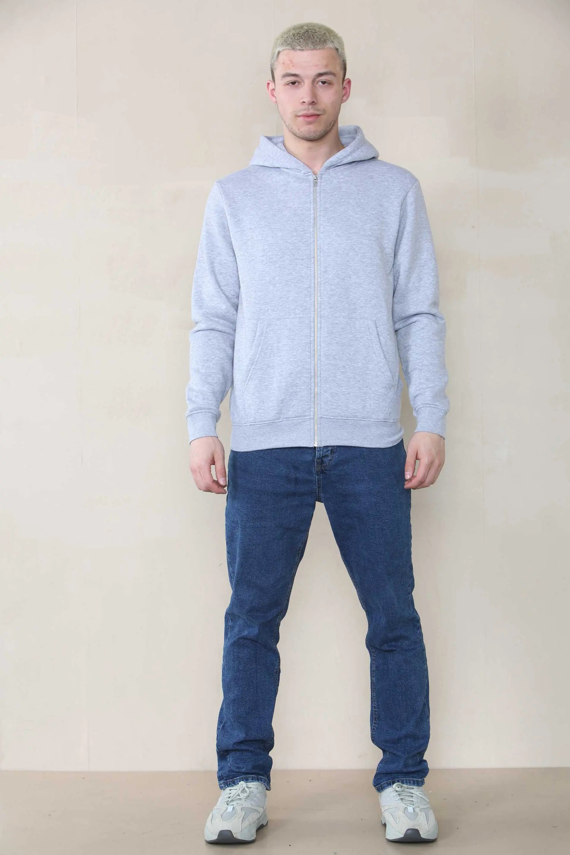 Basic Zip Through Hoodie - Grey Marl For Men Cicay