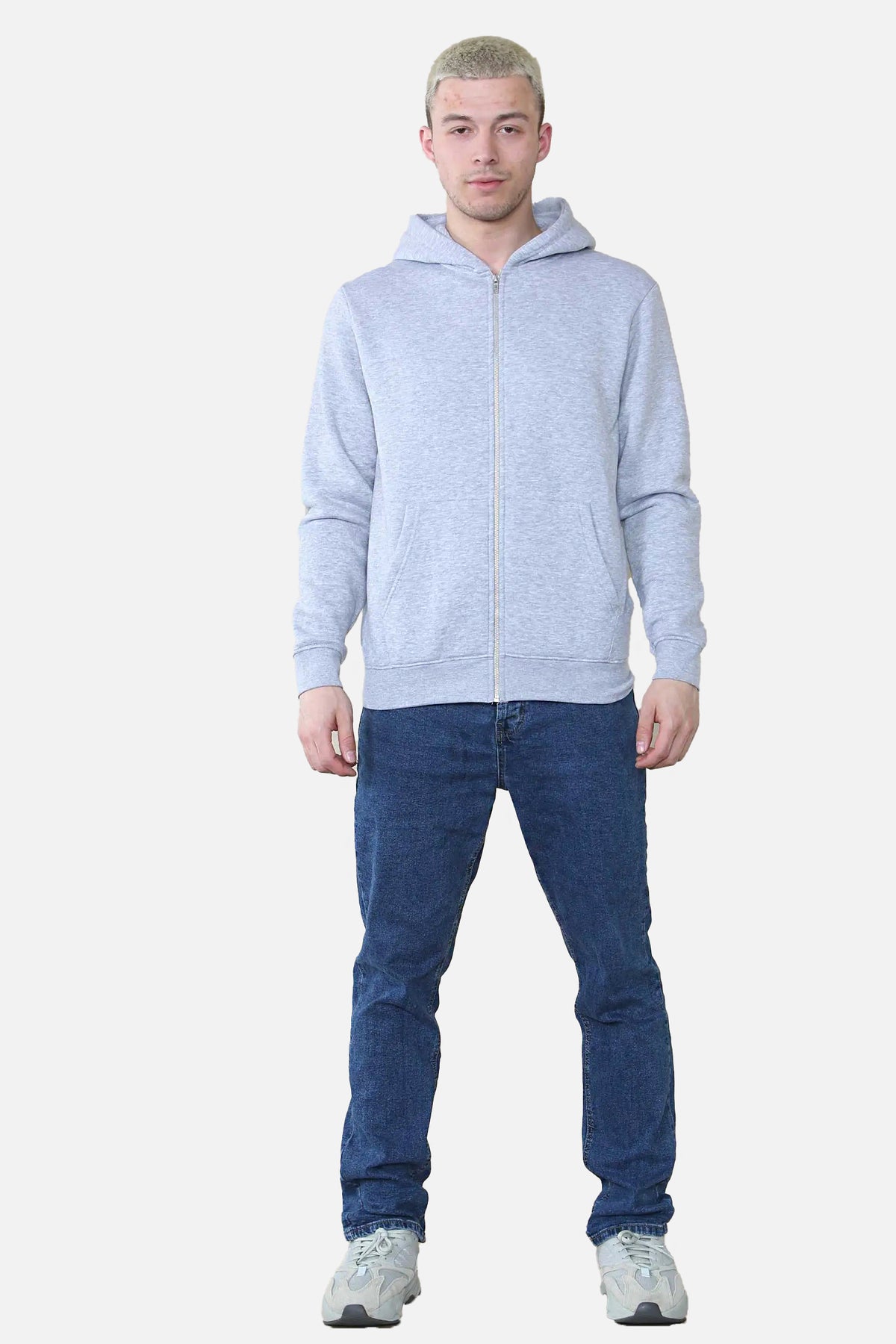 Basic Zip Through Hoodie - Grey Marl For Men