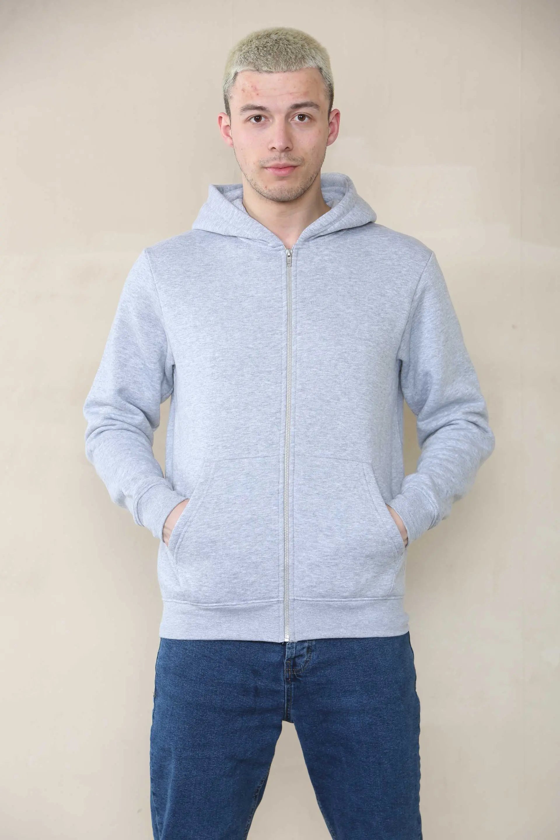 Basic Zip Through Hoodie - Grey Marl For Men Cicay