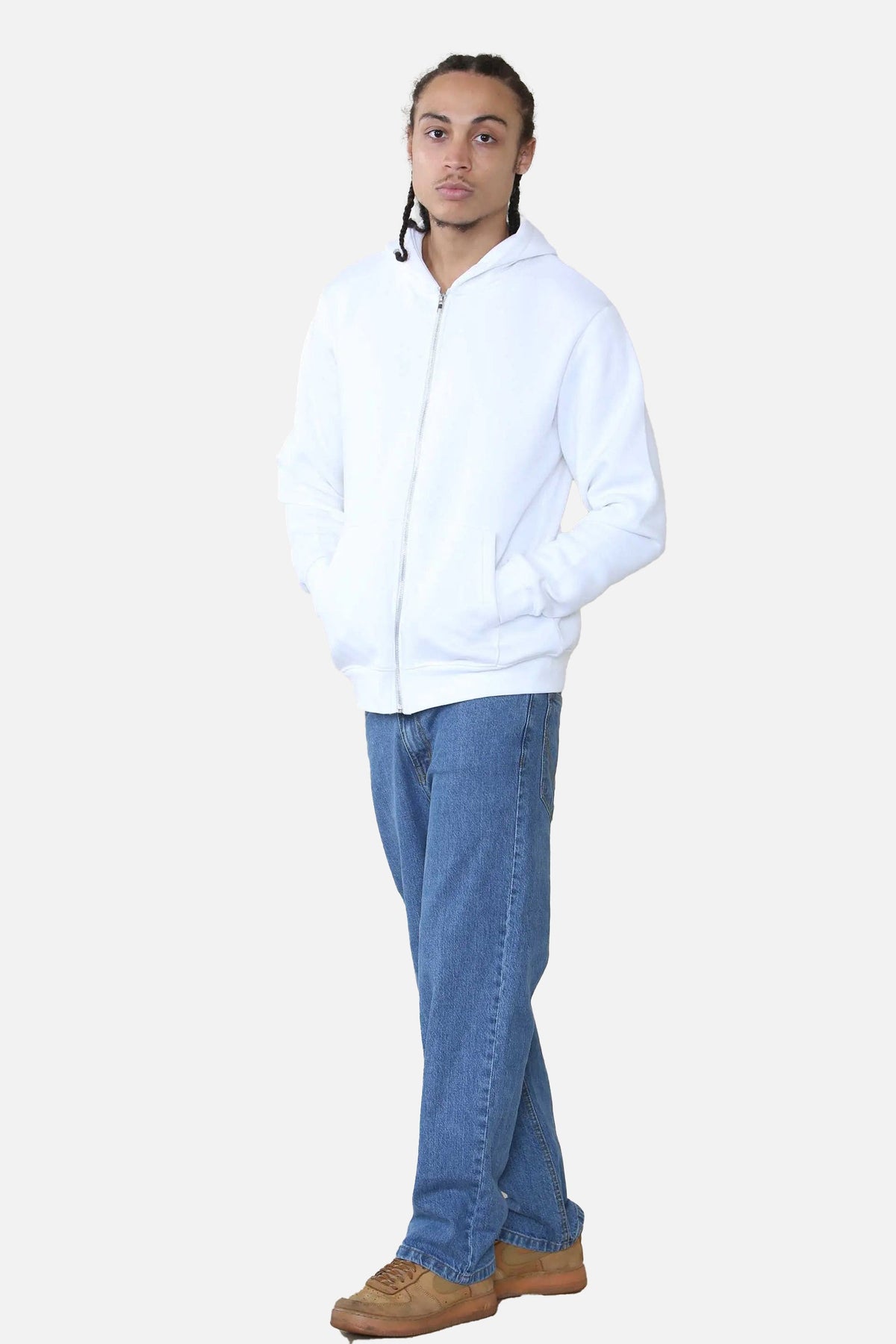 Basic Zip Through Hoodie - White For Men-0