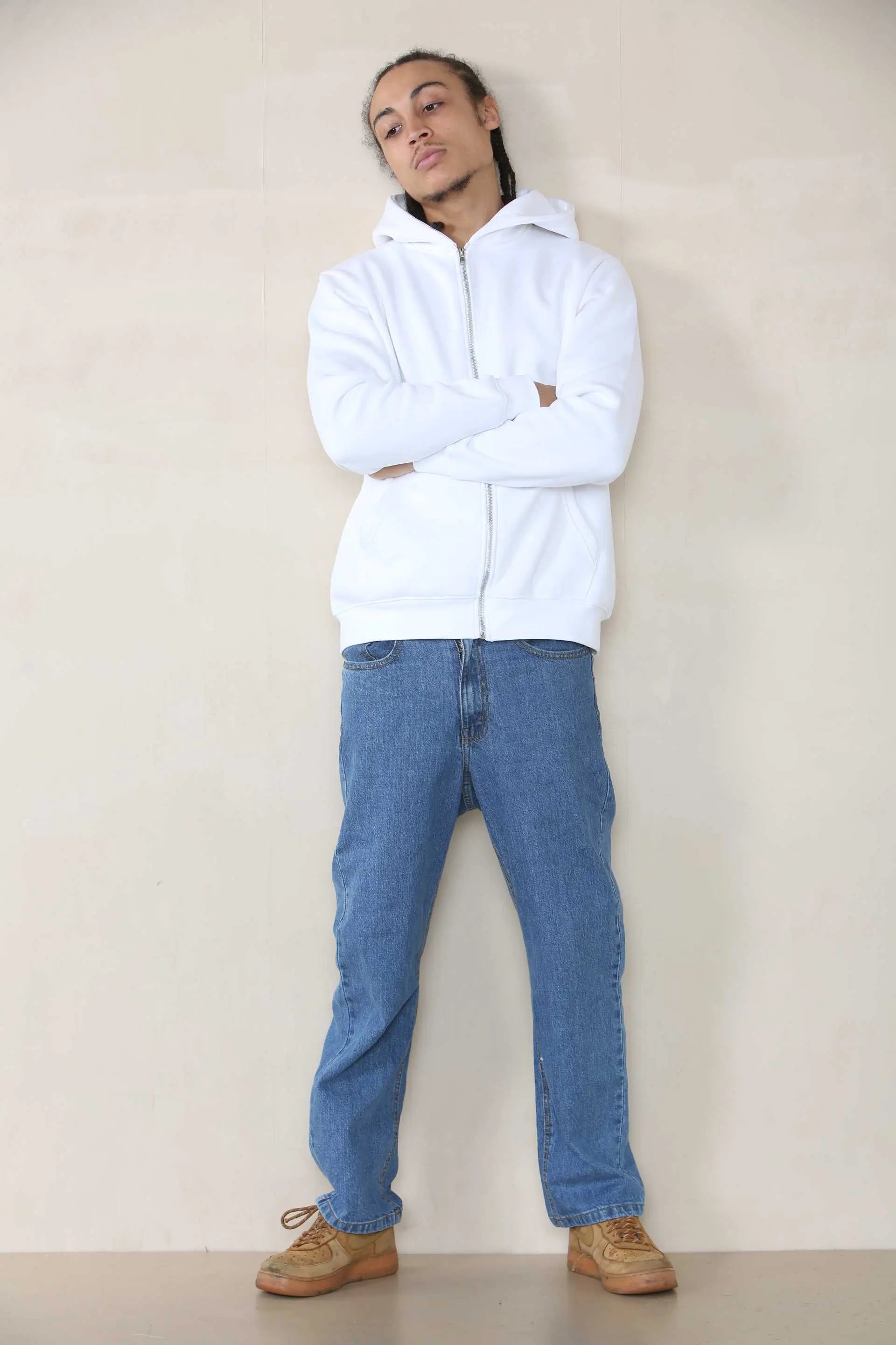 Basic Zip Through Hoodie - White For Men Cicay