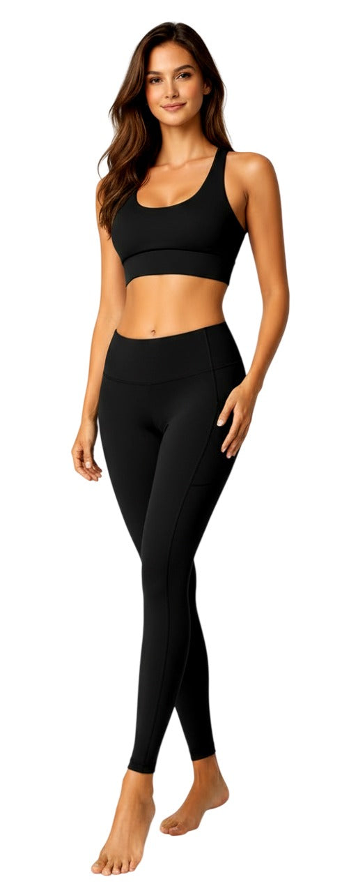 Womens Round Neck Bra with Seamless High Waist Leggings GYM Set